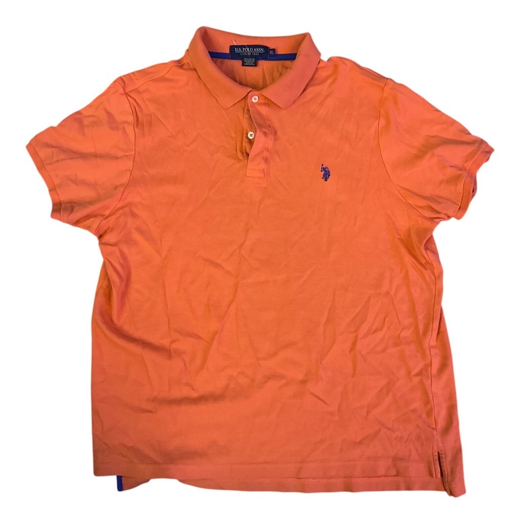 US Polo Assn Mens Orange Luxury Feel Short Sleeve Polo Shirt XL Navy Logo Cotton